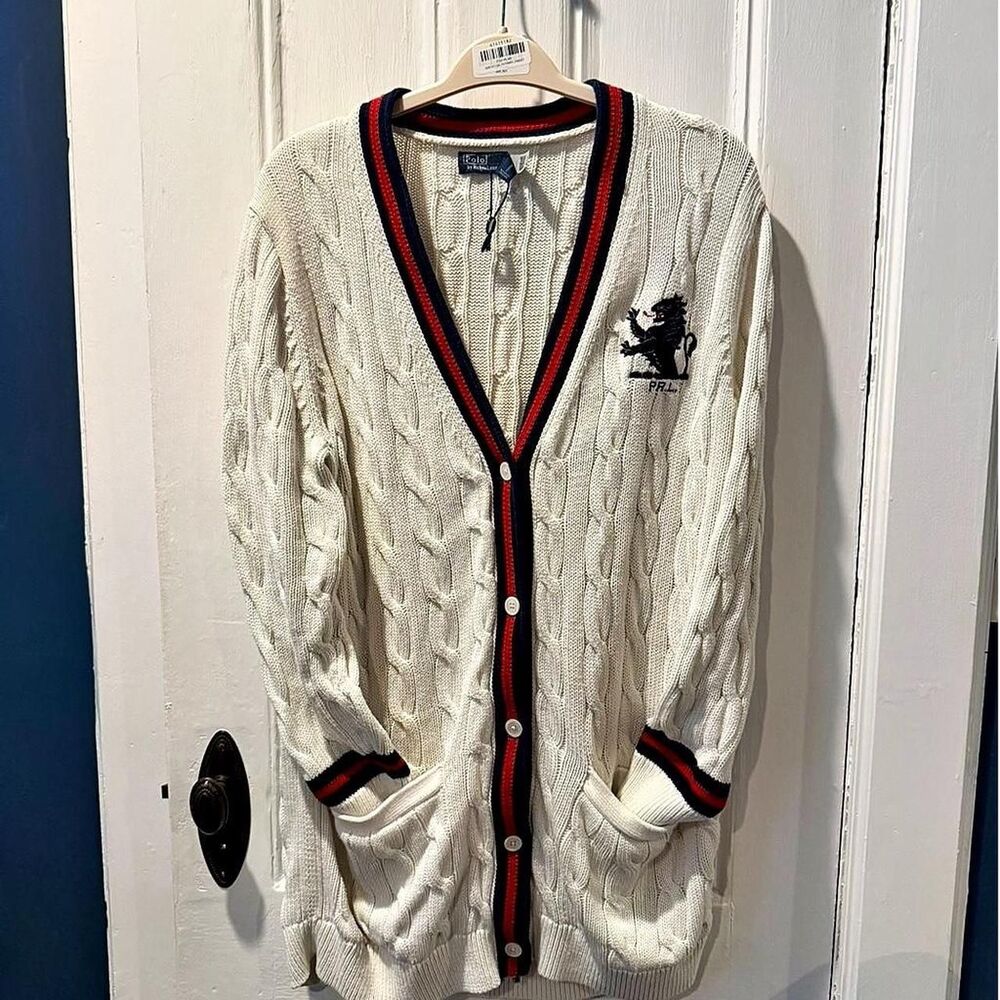 Polo Ralph Lauren Cable Knit Cricket Cardigan - Cream - Size Large - Picture 6 of 8